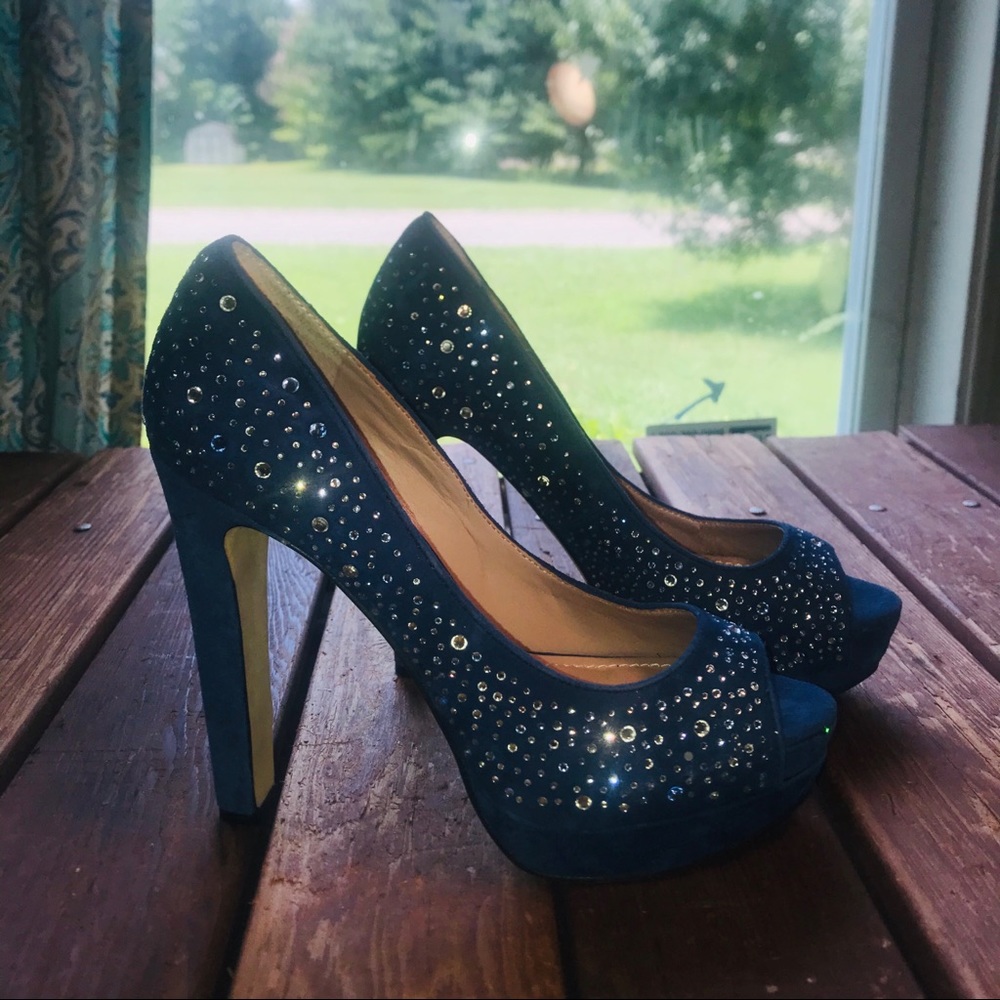 Vince Camino blue velvet sparkly 7.5 heels new - Picture 2 of 8